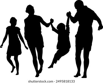 Family Silhouette Flat Design Vector Illustration
