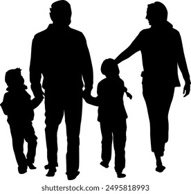 Family Silhouette Flat Design Vector Illustration