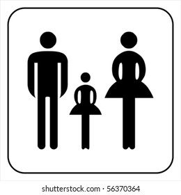 Family Silhouette flat icon. Mother, father with child, vector. Parents symbol. Isolated on white