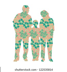 family silhouette in flowers vector illustration