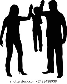 Family silhouette holding hand full body illustration