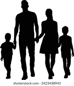 Family silhouette holding hand full body illustration