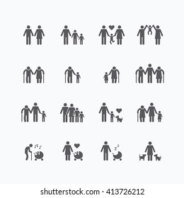 Family silhouette icons flat design vector set.