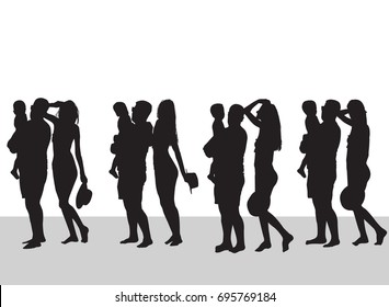 Family silhouette, love dad and mom, little boy with parents