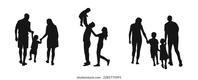 Family silhouette. Married couple and kids silhouette