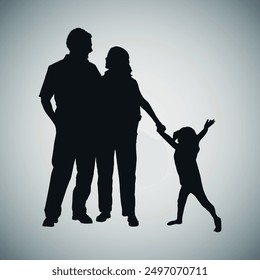 Family silhouette. Mom, dad and their child. Vector on a gray background