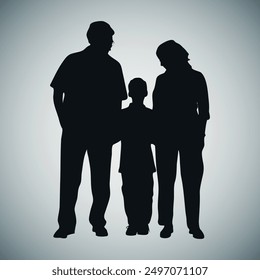 Familiensilhouette. Mama, Papa und ihr Kind. Vektorgrafik auf grauem Hintergrund