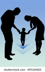 Family silhouette mother father child.