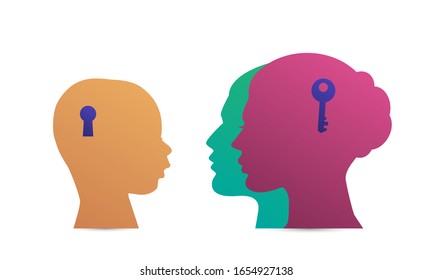 Family silhouette mother, father, son. Concept psychology of family relations, communication between adults and children. Vector illustration