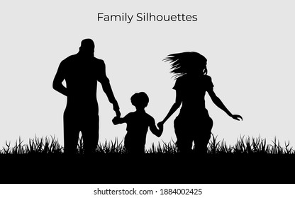 Family silhouette. Nature and landscape beauty illustration. Eps 10