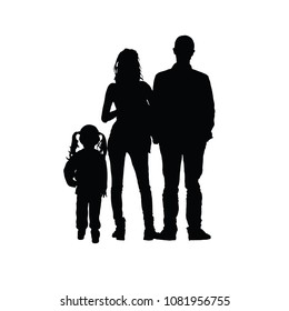 family silhouette with one girl on white background