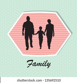 Family silhouette over blue and pink background, vector illustration