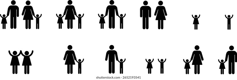 Family Silhouette Set Happy family walking silhouettes Family vector silhouette icon