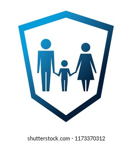 family silhouette in shield isolated icon