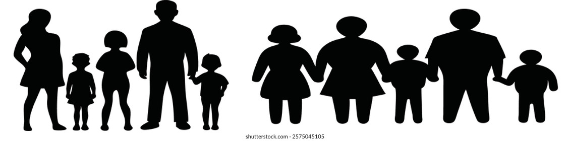 Family silhouette vector with parents. In a family father, mother and sister graphical icon. Standing family with parents with their children's.