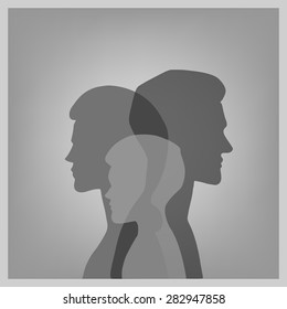 Family silhouette vector portrait: mother, father, son. Relationships, adults, children. Greeting card, concept illustration, logo, user icon, packaging design, vector character design