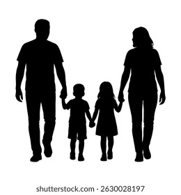 Family silhouette walking together parents and children vector illustration design concept