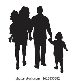 Family silhouette in white background. Family outdoor. Vector