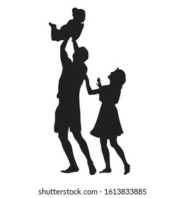 Family silhouette in white background. Family outdoor. Vector
