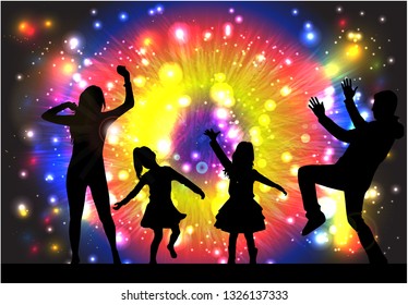 Family silhouettes . Abstract background.