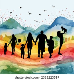 Family silhouettes abstract background. Vector illustration