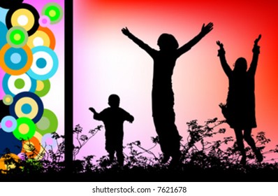 siluetas familiares; diseño abstracto con círculos