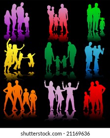 Family Silhouettes In different situations - color