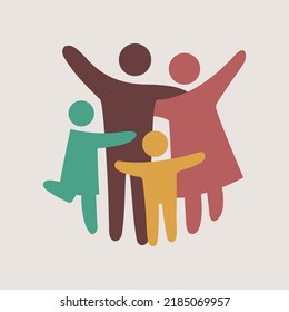 Family silhouettes. Happy family icon multicolored in simple figures. Mom, Dad and children stand together. Vector can be used as logotype.