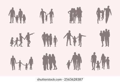 Family silhouettes, Happy family silhouette, Happy family vectors, Black family silhouette