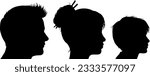 Family of silhouettes. Heads of child, woman and man with face in silhouette profile.