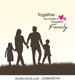 Silhouettes familiares, paisajes, Día de la Familia, Concepto de hogar, Amor, Plantilla de vector post de medios sociales