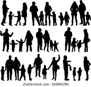 Family silhouettes - large group.