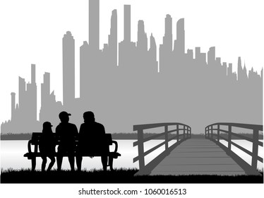 Family silhouettes in nature.