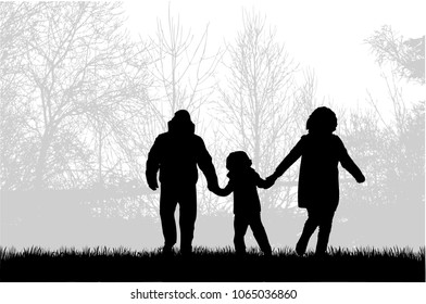 Family silhouettes in nature.