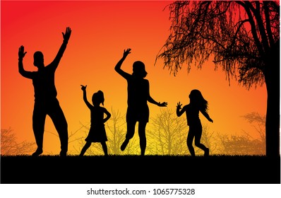 Family silhouettes in nature.