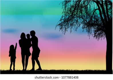 Family silhouettes in nature.