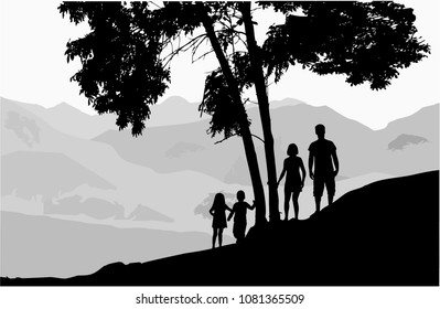 Family silhouettes in nature.