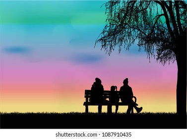 Family silhouettes in nature.