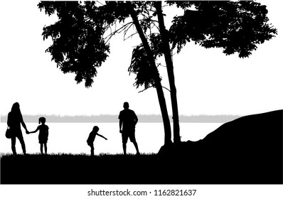 Family silhouettes in nature.