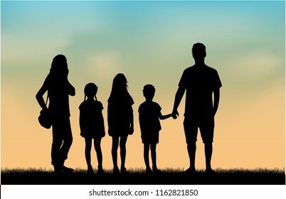 Family silhouettes in nature.