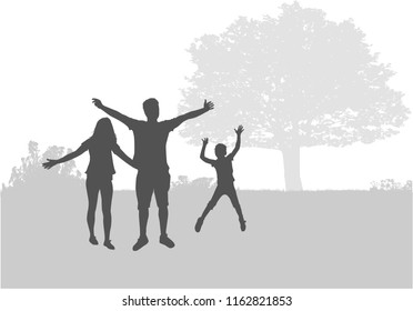 Family silhouettes in nature.