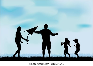 Family silhouettes in nature.