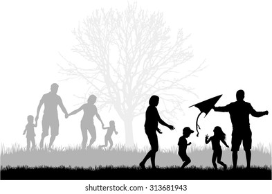 Family silhouettes in nature.