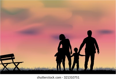 Family silhouettes in nature.