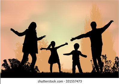 Family silhouettes in nature.