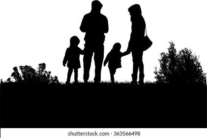 Family silhouettes in nature.