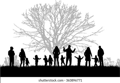 Family silhouettes in nature.