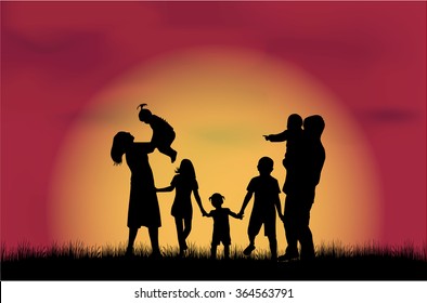 Family silhouettes in nature.