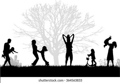 Family silhouettes in nature.