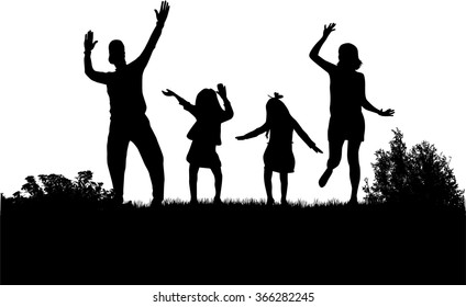 Family silhouettes in nature.